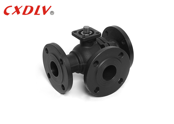 Valva de esferas de flange de 3 vias PN16 de aço fundido com ISO5211 TOP