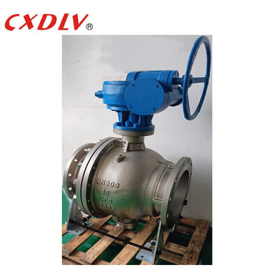Válvula de Esfera Montada em Trunnion com Flange PN16 em Aço Inoxidável de 12" com Atuador de Engrenagem Helicoidal