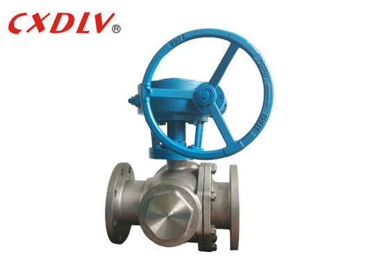 Válvula de bola da maneira dos SS 150LB 3 da operação da engrenagem do porto de PTFE Seat T