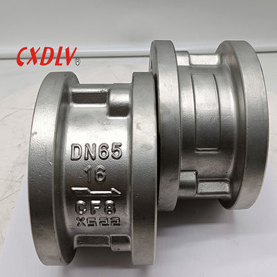 Valva de verificação de disco duplo de wafer de aço inoxidável 304, extremidade da flange PN16, adequada para todas as flanges até PN16